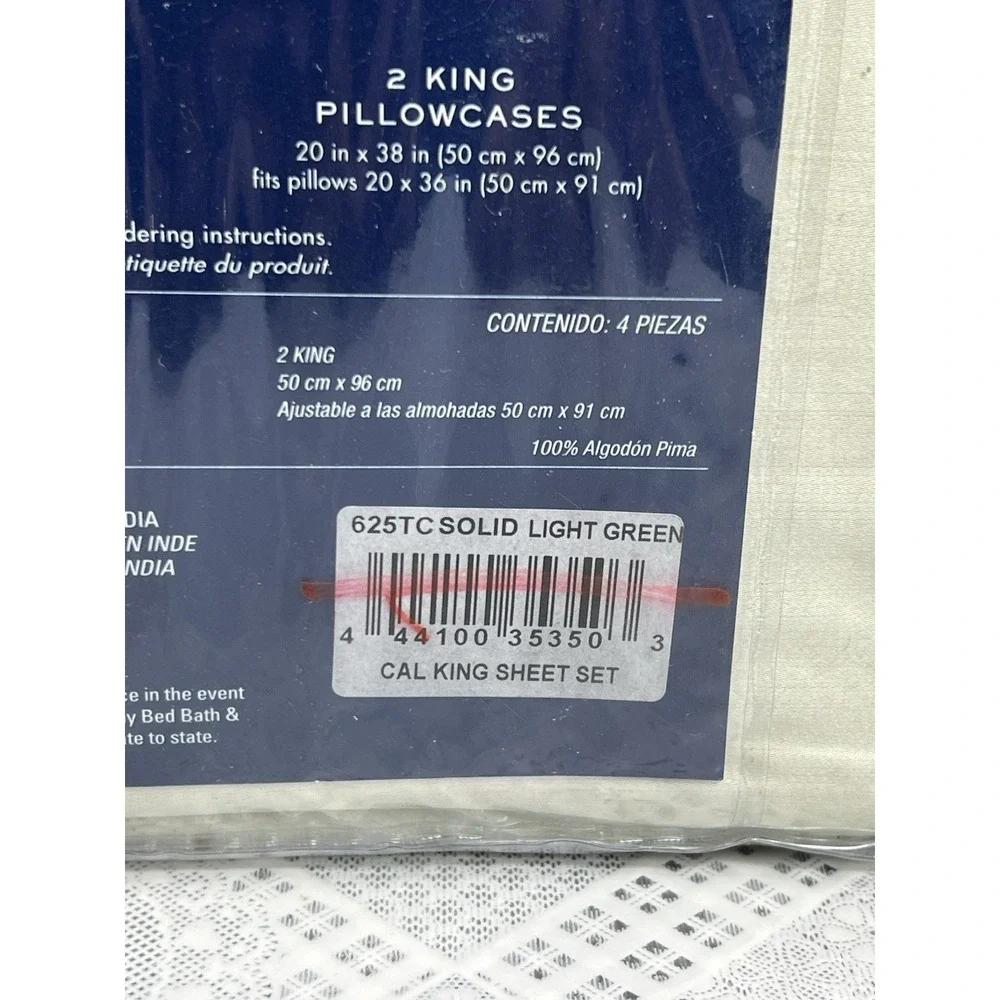 WAMSUTTA 625 Thread Pima Cott CAL KING Sheet Set SOLID LIGHT GREEN , NEW